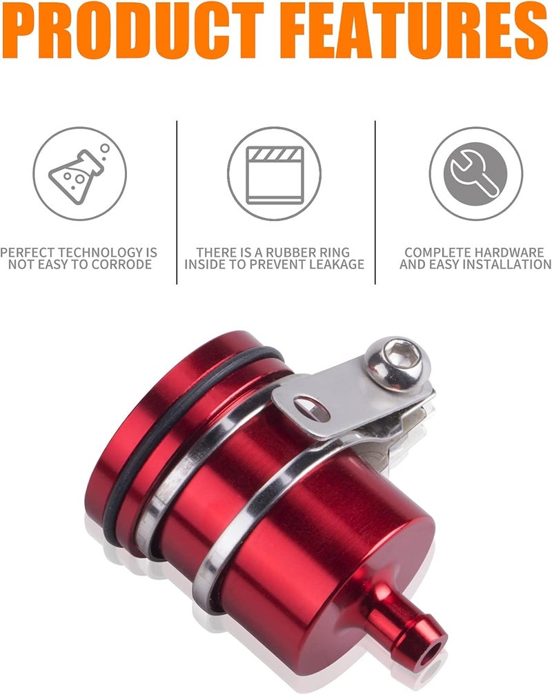 MRELC Universal Motorcycle Aluminum Brake Fluid Reservoir Oil Cup Fit For Yamaha Kawasaki Honda Suzuki BMW and more (Red) - Image 2